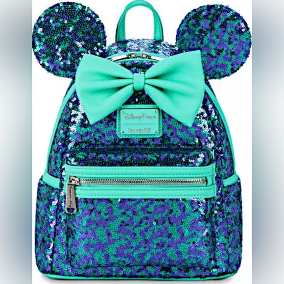 Loungefly Mini Backpack - Disney Parks Minnie Mouse Teal Blue & Purple Sequins